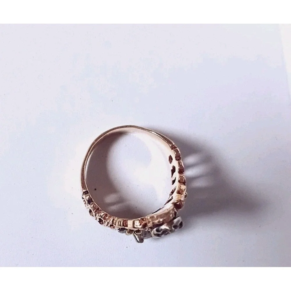 Vintage  Custom  Women's  14  Karat  Gold  Textured  Diamond  Statement  Ring